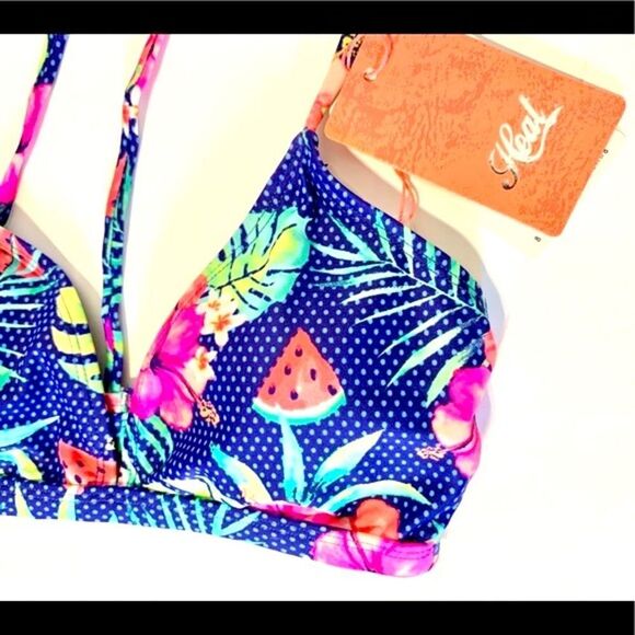 Heat Swimwear Sweet Escape Tropical Cross Back Triangle Bikini Top Size Small - Picture 4 of 13